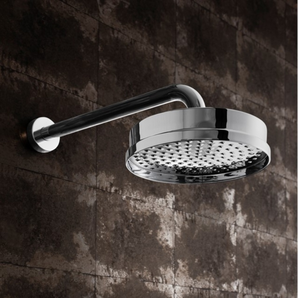 Close up product lifestyle image of the Crosswater Waldorf 8" Shower Head